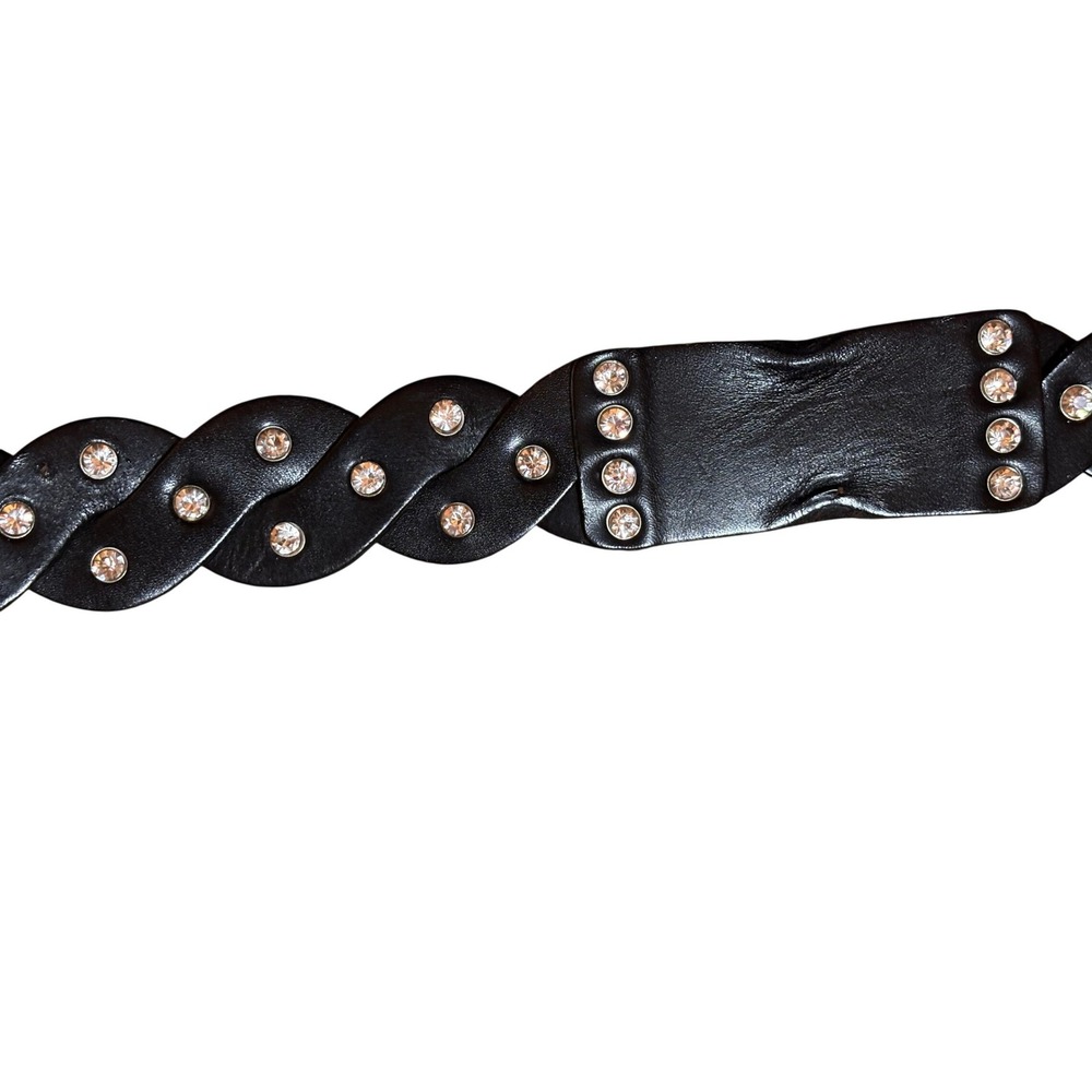 Unbranded Braided Leather Belt Women 36 Black Excellent Rhinestone Horseshoe - Picture 4 of 5